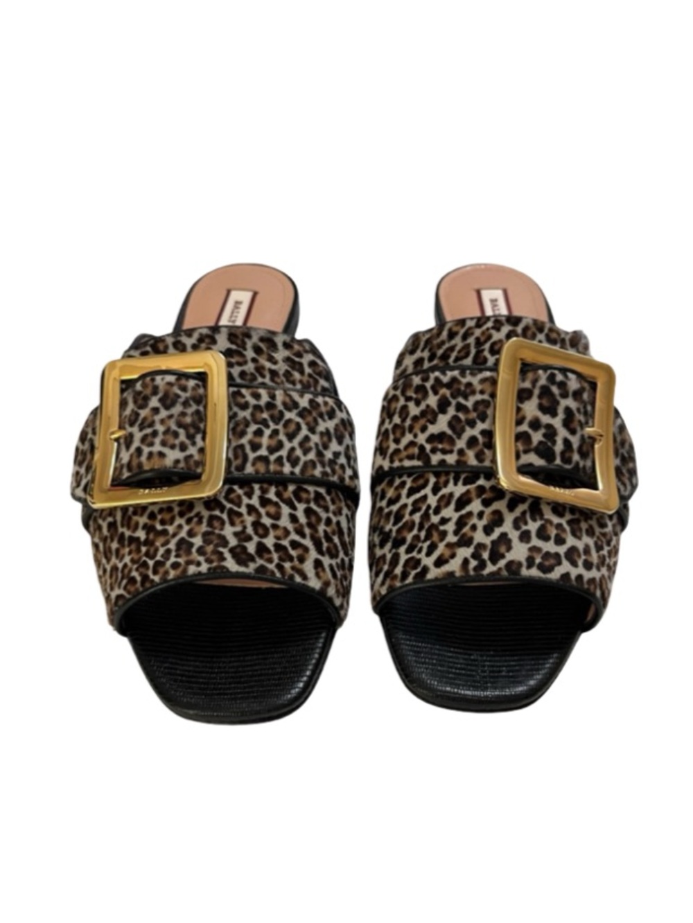Bally Leopard Print Buckle Mule Sandals in Brown and Gold Size 391/2 - Picture 2 of 14